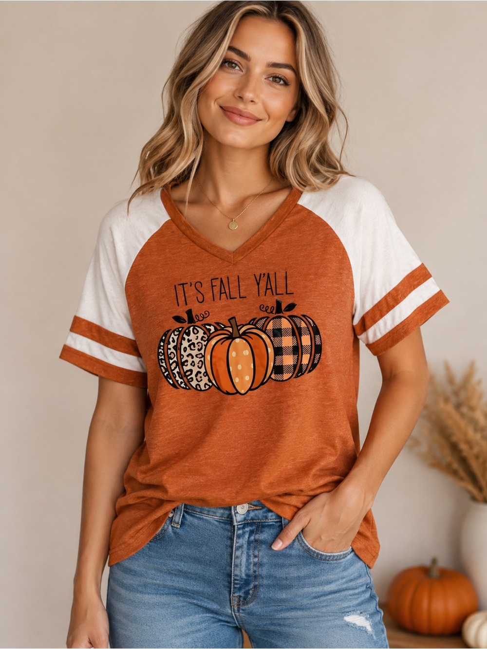 “It’s Fall Y’all” Seasonal Jersey Style Top
